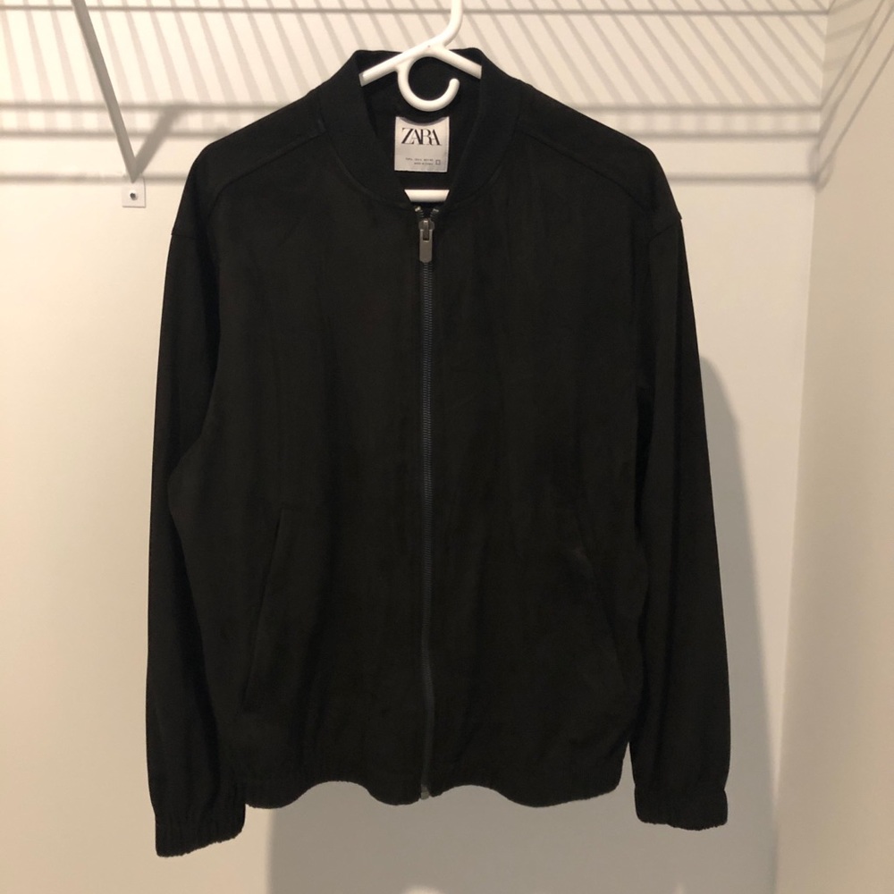 Zara Black Faux Suede Bomber Jacket NWOT size large L